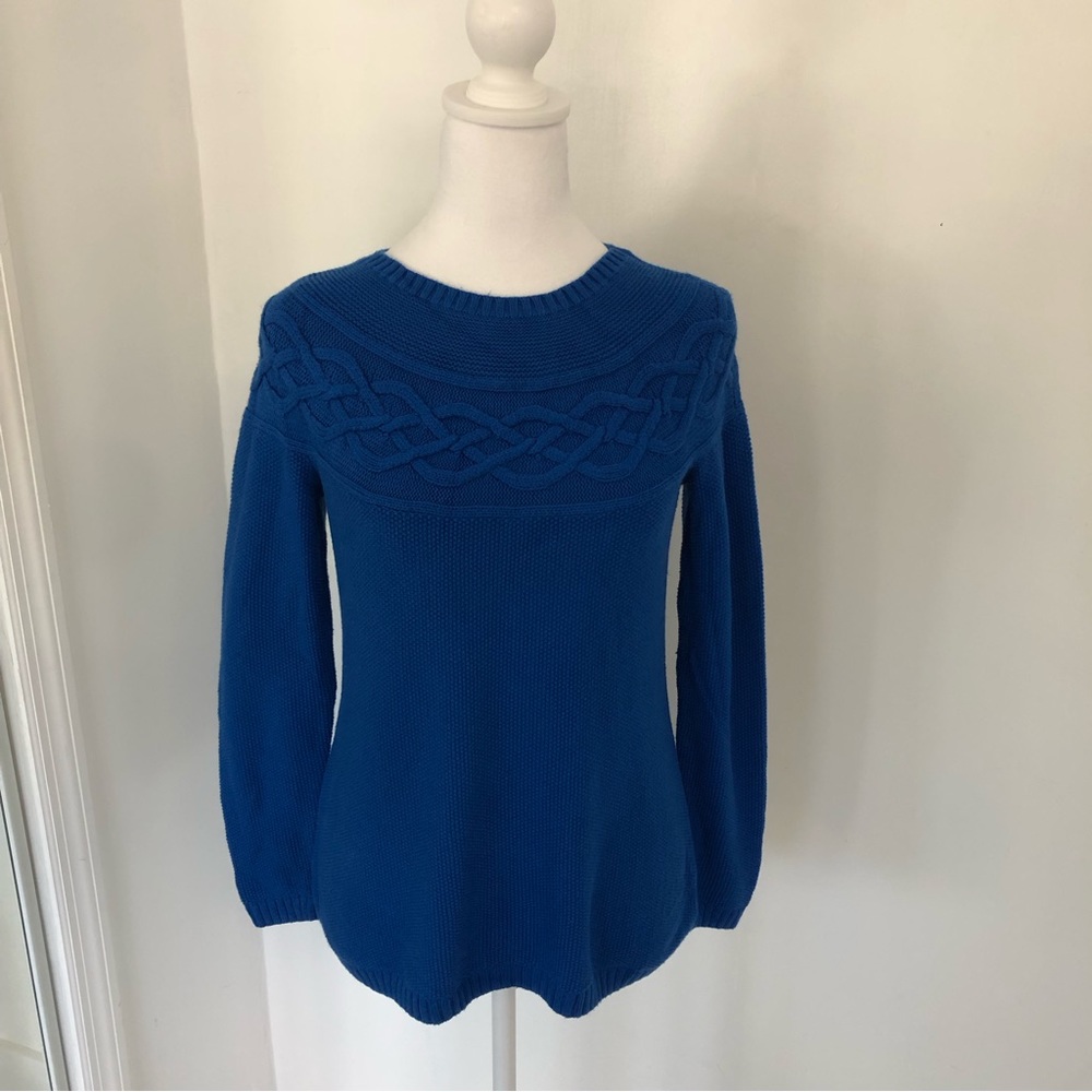 TALBOTS Women’s Blue Long Sleeve Pullover Cable-Knit Sweater Sz P